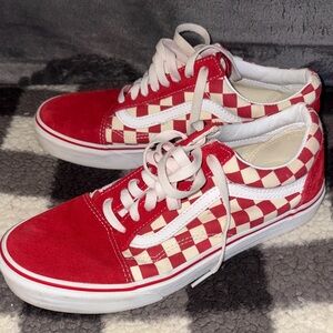 Vans Primary Check Old Skool Shoe Red/White Size 8M/9.5W No Box